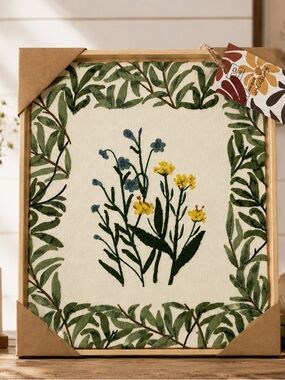 BP Home Embroidered Textile Wall Art Botanical Floral 14.5x19 NEW NWT